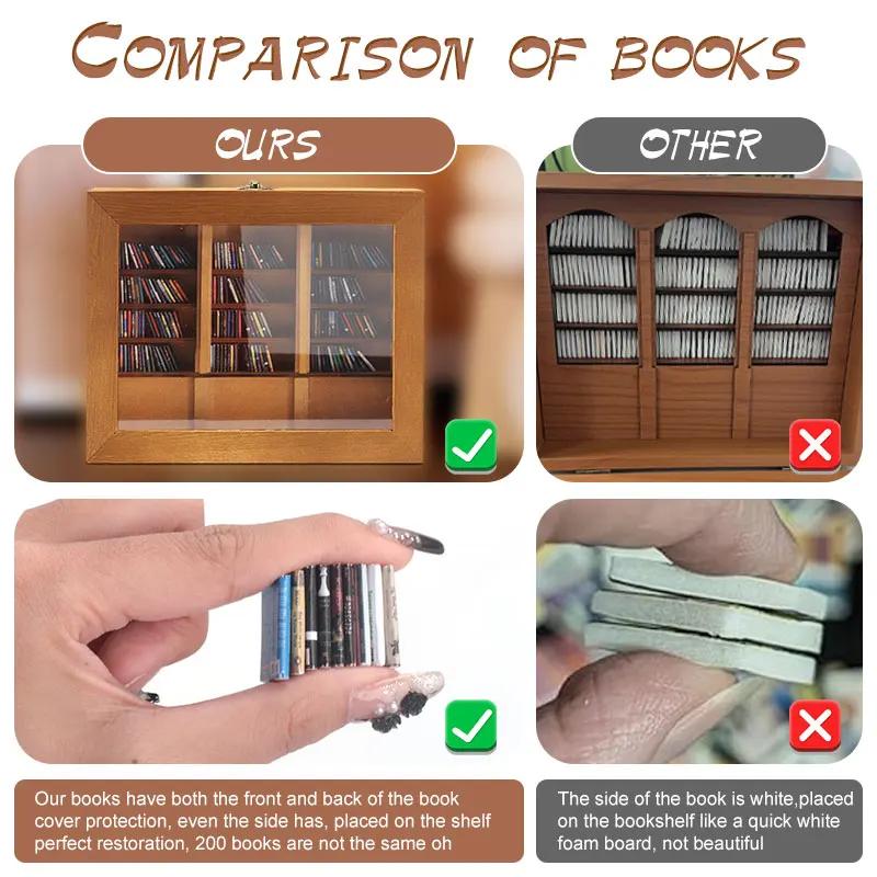 Bibliothèque Anti-anxiété, 200 livres, ornement Miniature en bois, soulagement du Stress, secouez vo