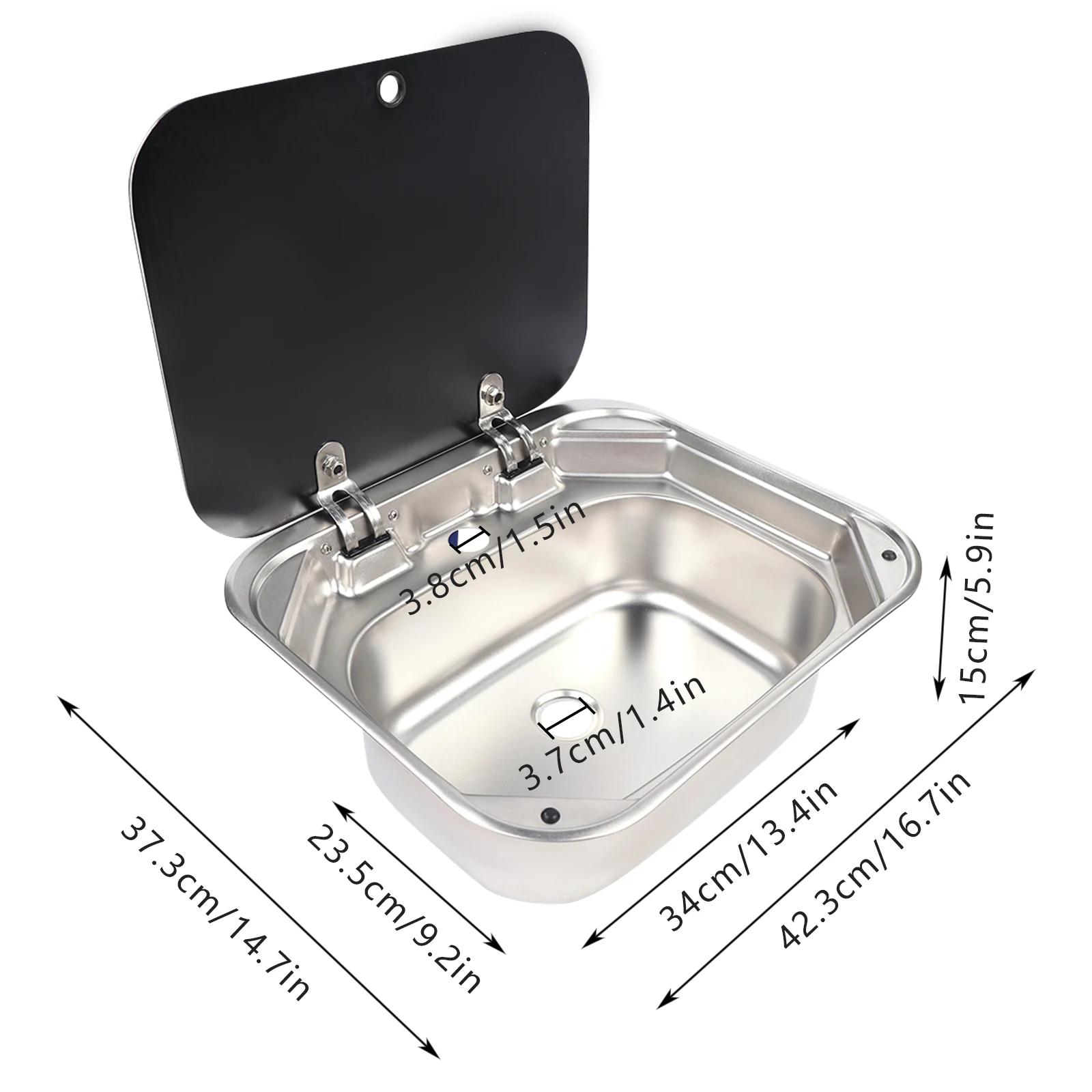 Lavabo de camping-car en acier inoxydable, Lavabo à main avec couvercle en verre