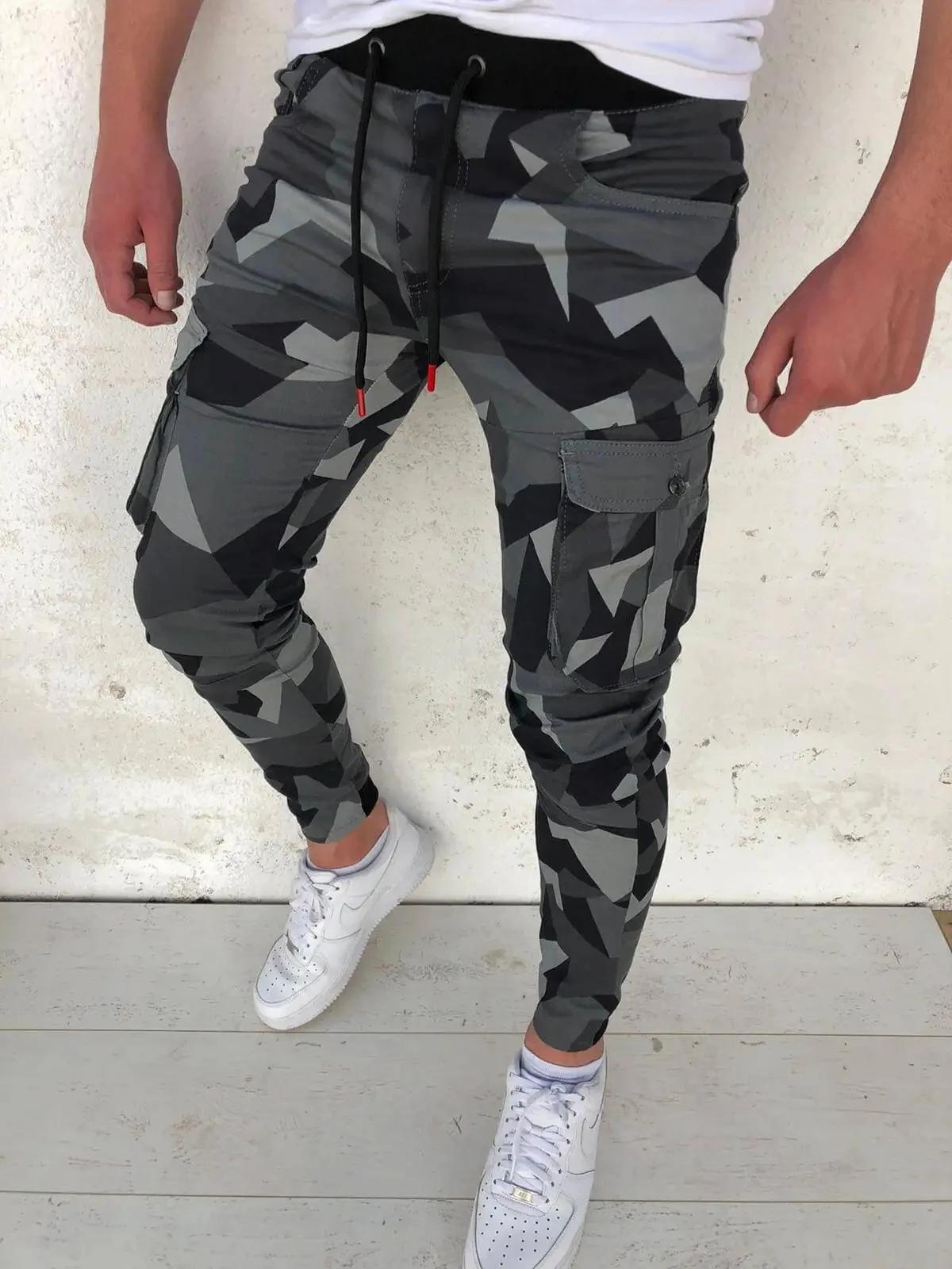Pantalon de survêtement à séchage rapide pour hommes, pantalon de sport camouflage, slim, élastique,