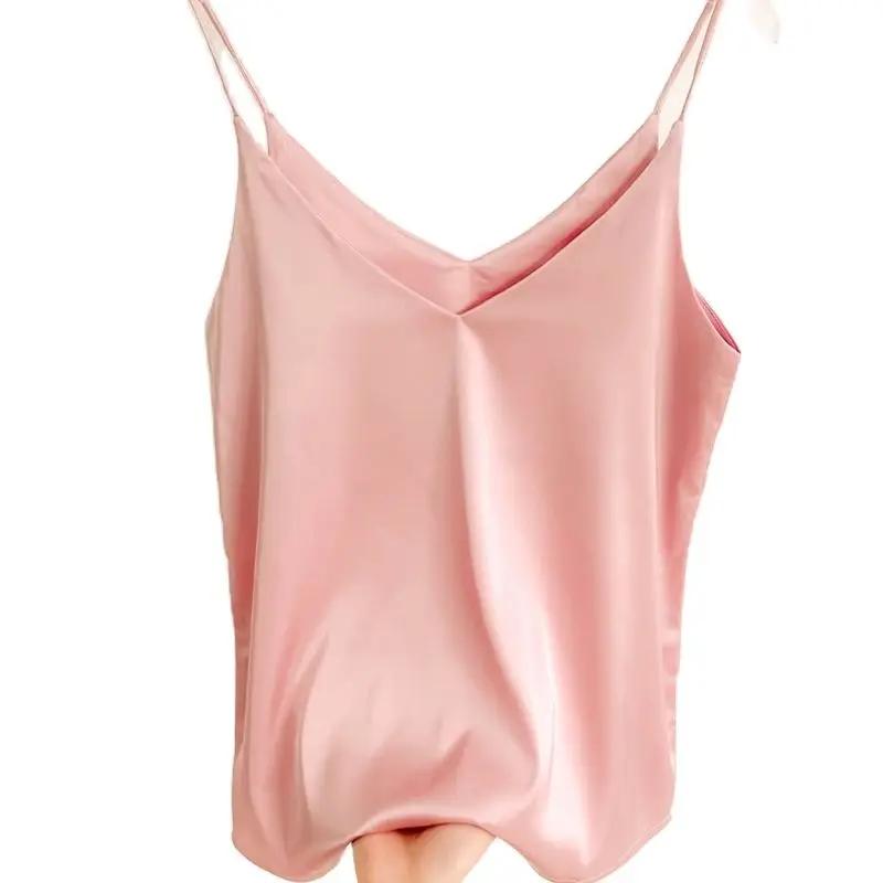 Nouveauté Été 2026 – Débardeur Slim Sexy pour Femme – Col V Sans Manches – Gris Uni – Tops Courts Co