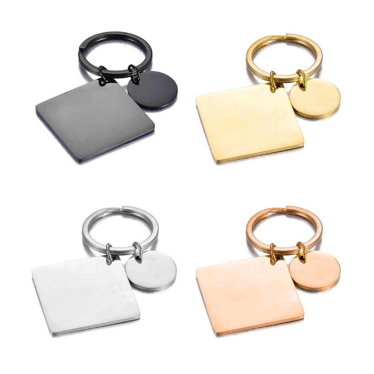 Lot de 5 porte-clés étanches en acier inoxydable, inaltérables, en métal, rondes et carrées, pour ac
