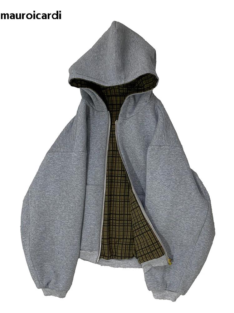 Mauroicardi automne surdimensionné réversible sweats à capuche hommes ample décontracté luxe vêtemen