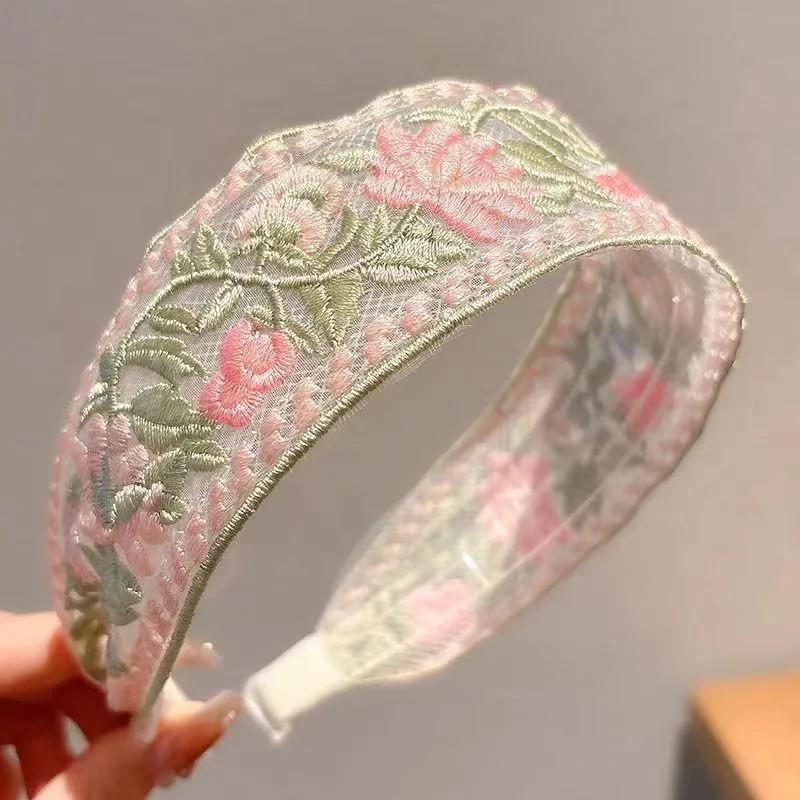 1/3 pièces élégant en mousseline de soie broderie fleur bandeau-douce bandeau à fleurs Turban cercea