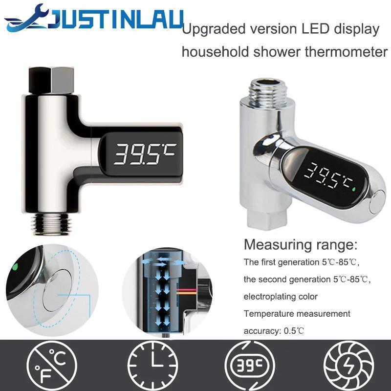 Thermomètre de douche d'eau domestique à affichage LED 5-85 ℃ Thermomètre à eau auto-alimenté à dé