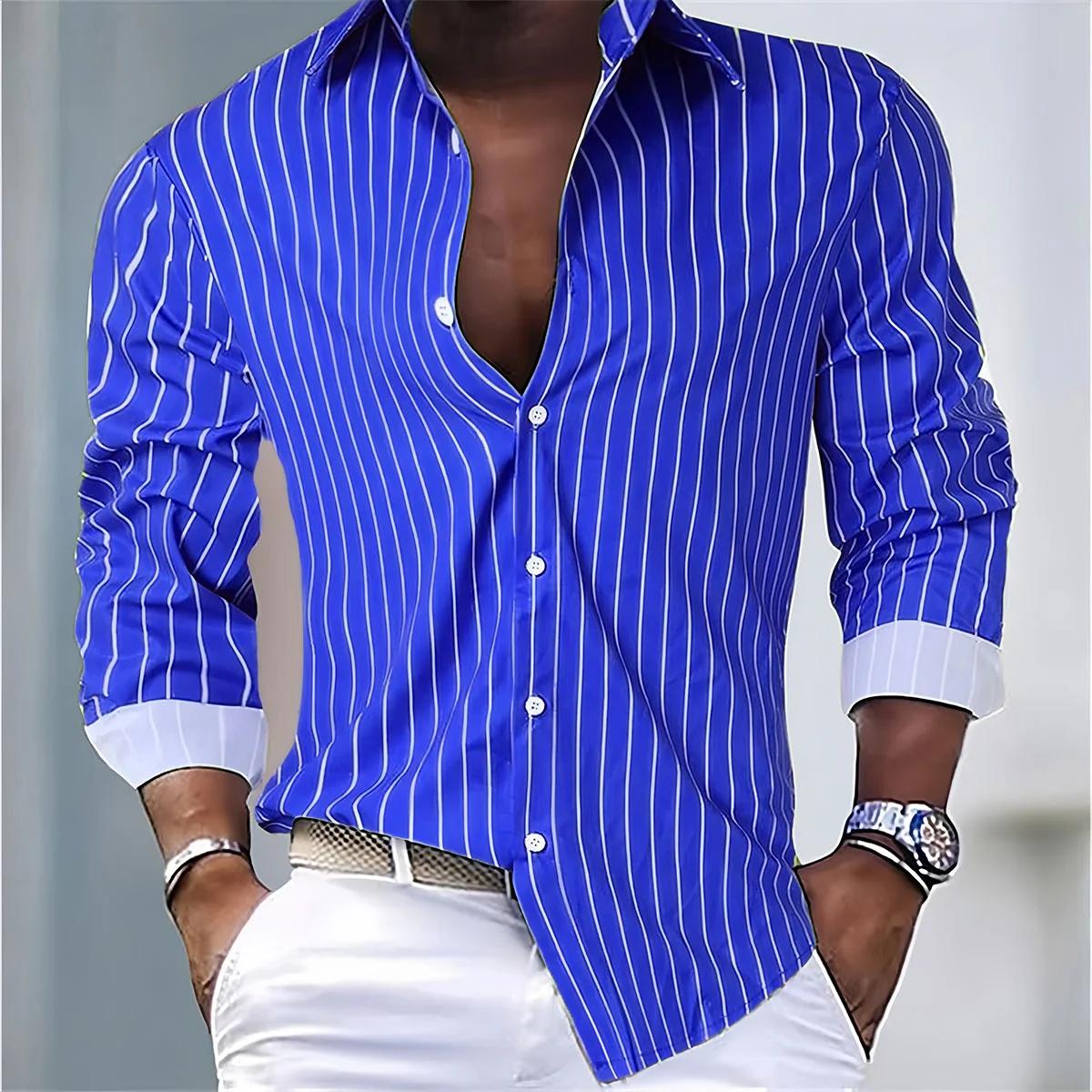 Chemise ample à rayures pour hommes, 16 couleurs, décontractée, respirante, bouton à revers, manches