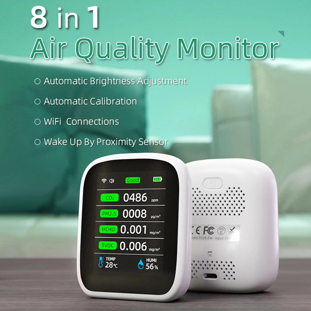 Tuya WIFI 8 en 1 moniteur de qualité de l'air CO2 HCHO TVOC PM1.0 PM2.5 PM10 testeur température hum