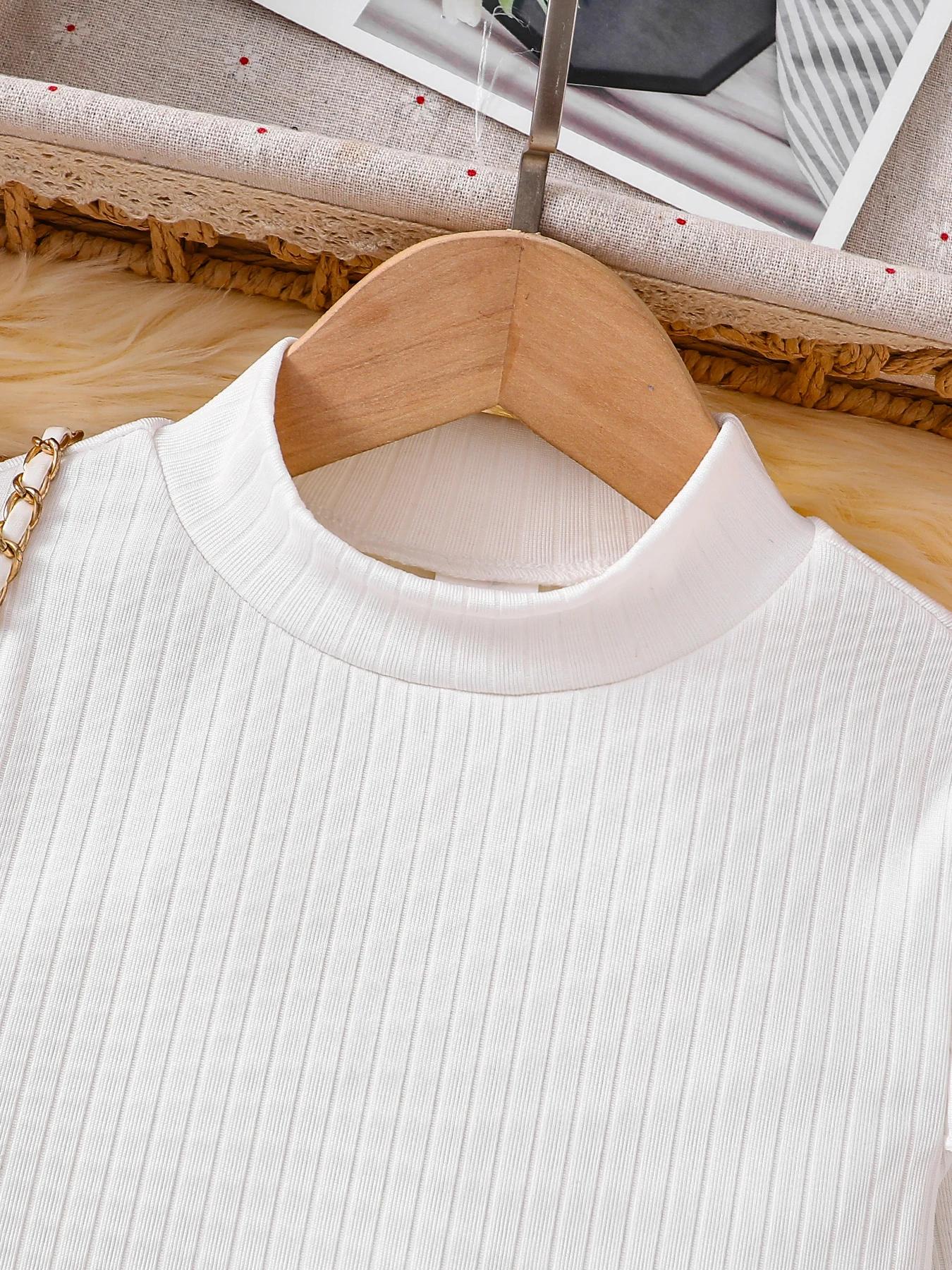 Printemps et automne 2 pièces enfants mode vêtements de sport blanc col haut à manches longues haut