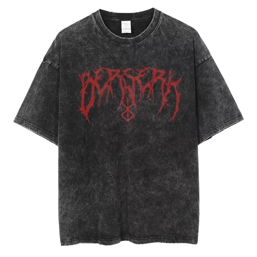 Anime Berserk Logo graphique imprimé t-shirt hommes femmes Vintage Manga T-shirts lavé coton t-shirt