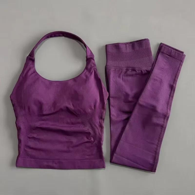 Ensemble de sport pour femme HISTELLO 2 pièces : débardeur dos nu et leggings taille haute froncés s