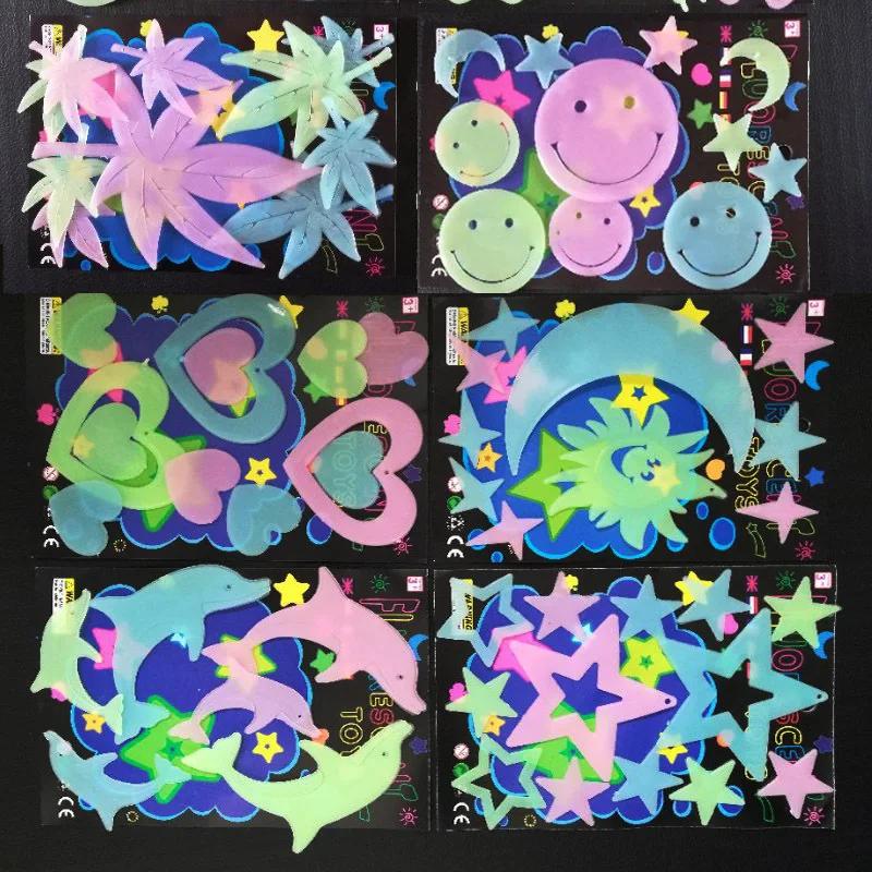 Autocollants muraux étoiles papillon, dessin animé lumineux, pour chambre d'enfants, décor de chambr