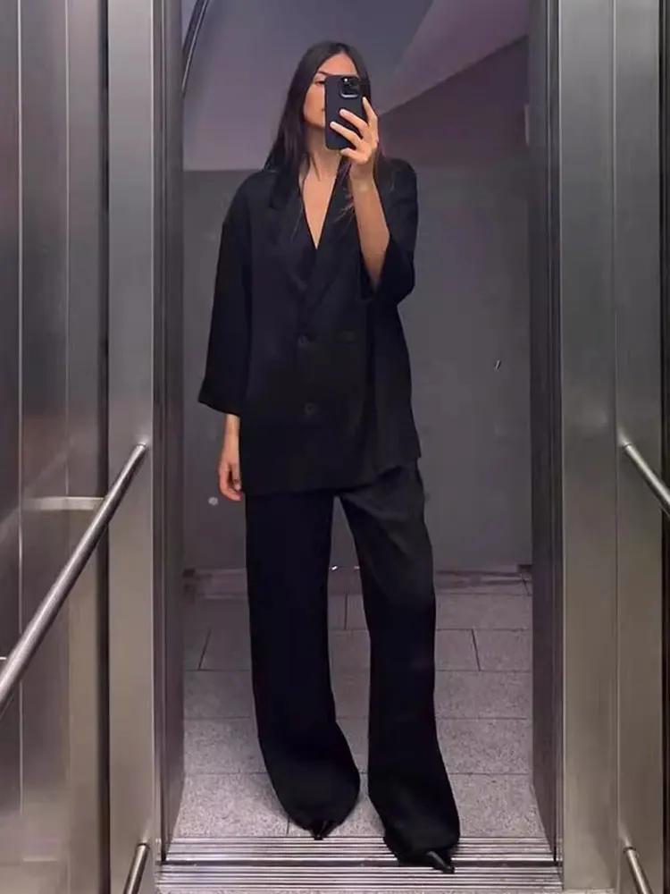 Ensemble manteau et pantalon pour femmes, Blazer décontracté, manches longues, Double boutonnage + p
