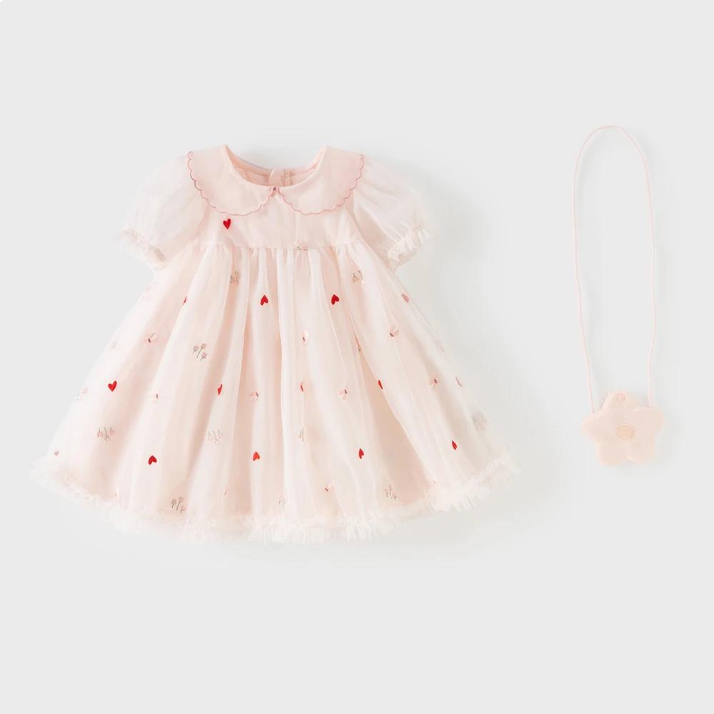 Robe en maille pour enfants Dave Bella, robe de princesse brodée, robe d'été à manches courtes pour