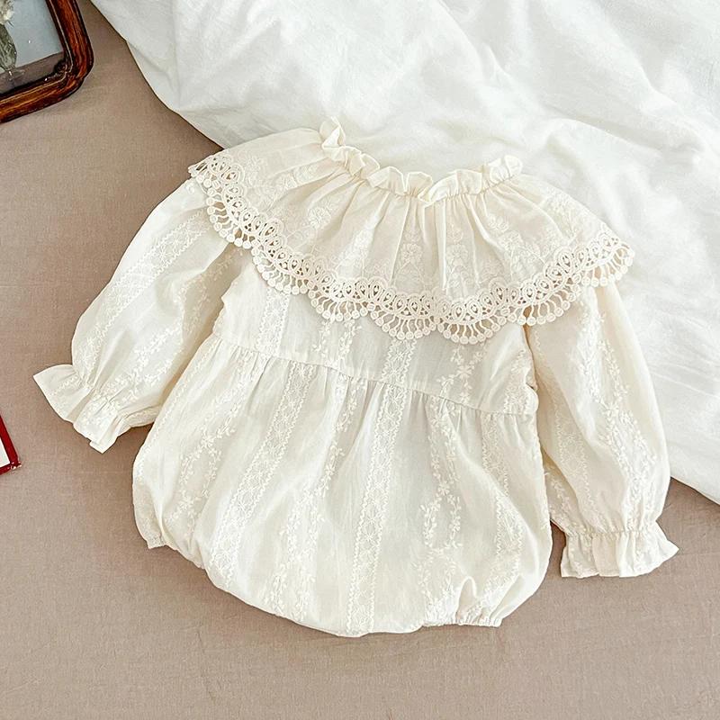 Body pour nouveau-né de 0 à 2 ans, vêtements à la mode, barboteuse en dentelle, col Peter Pan, nœud