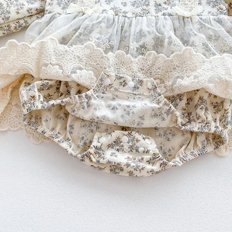 Body + chapeau pour nouveau-né fille, en coton imprimé, couture en dentelle, combinaison pour bébé f