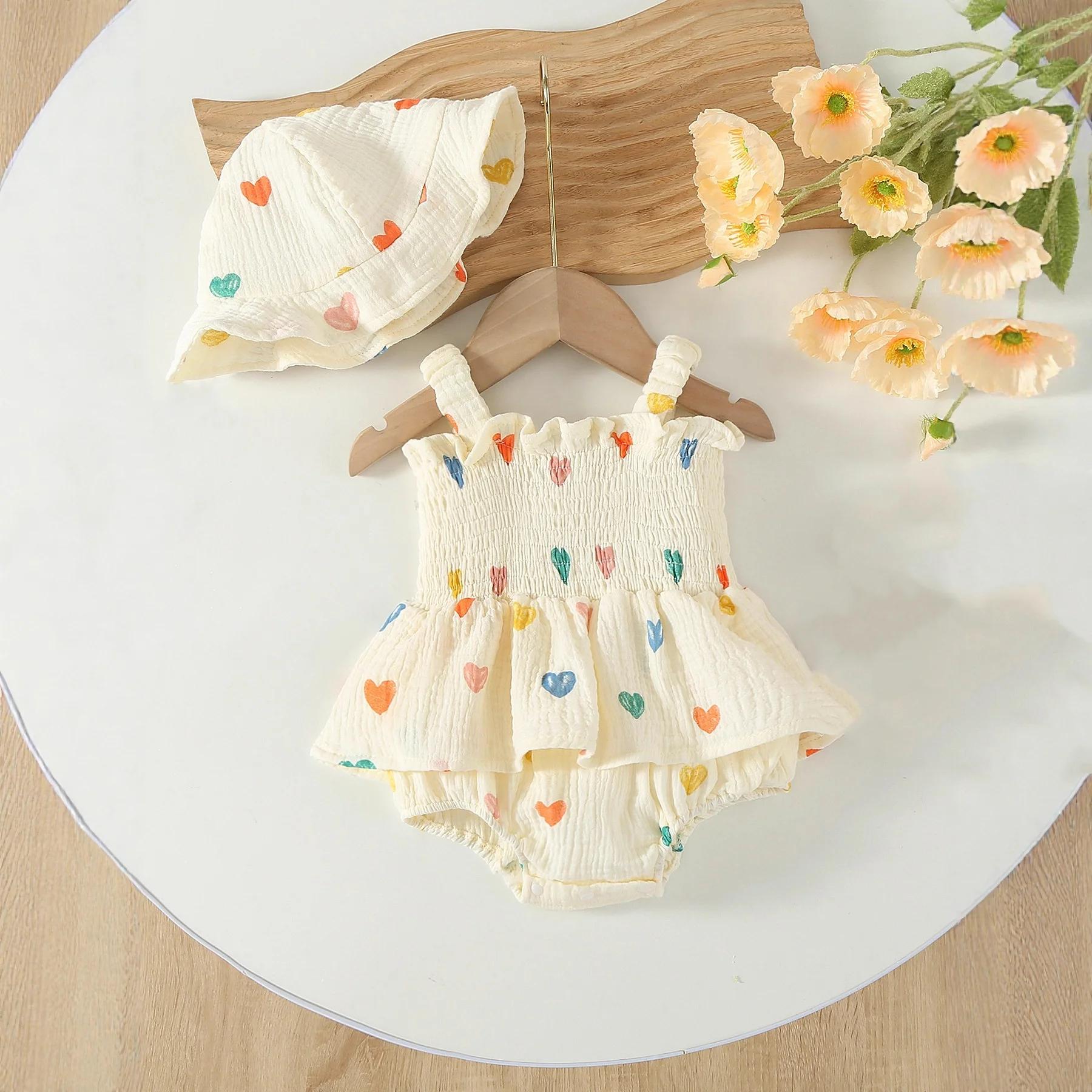 Ensemble de vêtements d'été pour nouveau-né fille 3M-2T, combinaison à imprimé cœur, body jaune pour