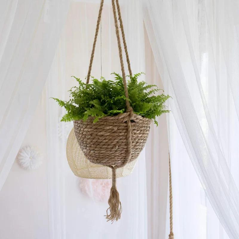 Ensemble de paniers de jardinières suspendus en jonc de mer naturel, Pots de plantes d'intérieur, dé