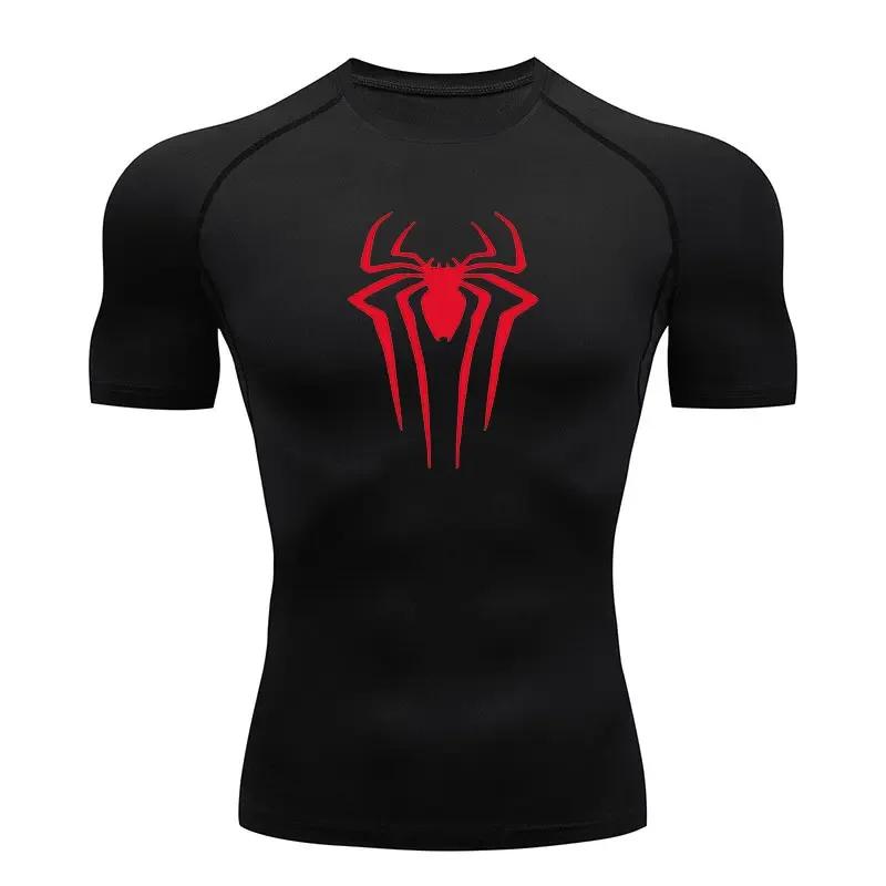 T-shirt compression fitness Y2K spider print 2024 - Haut musclé homme sport été serré