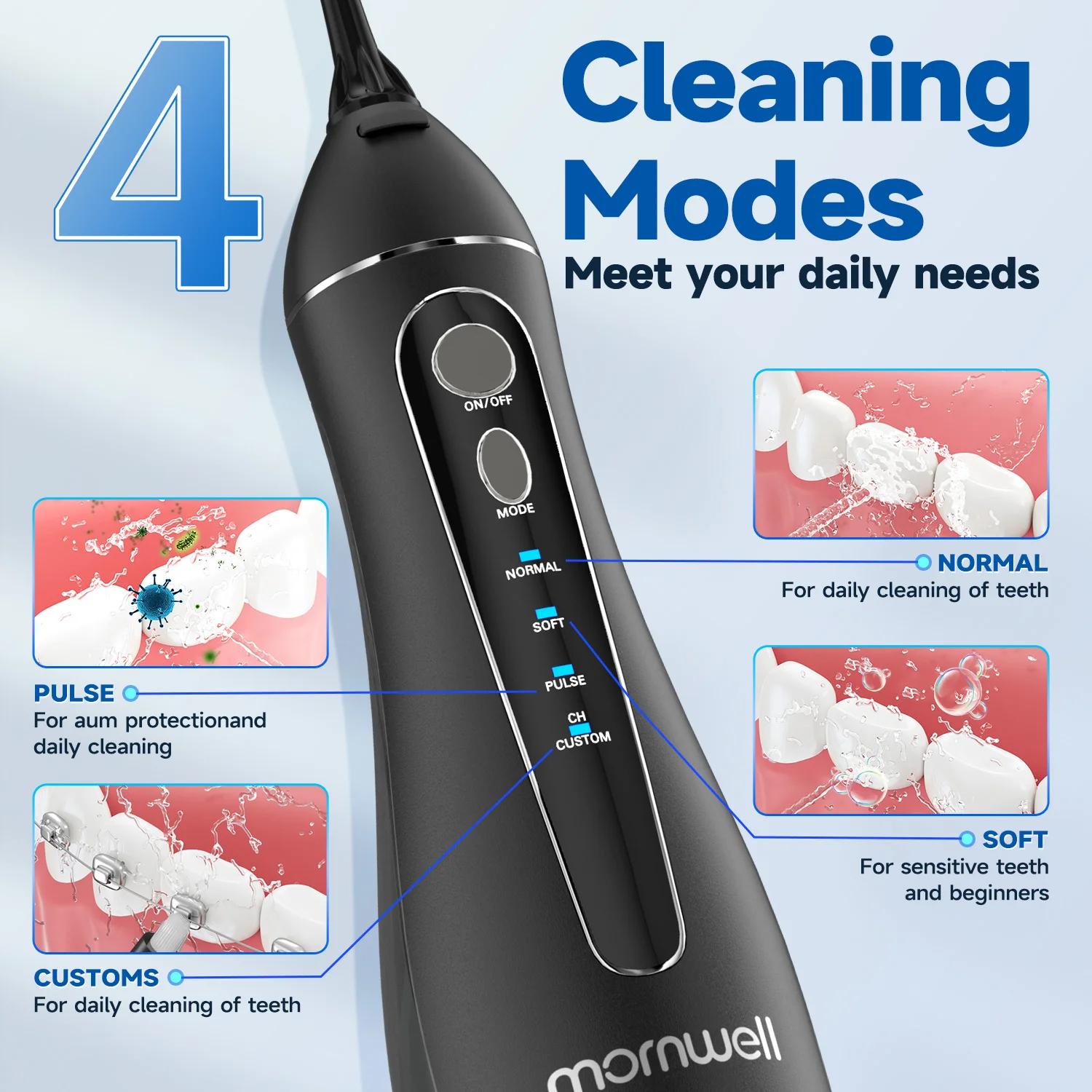 Hydropulseur Portable Sans Fil F18, 3 Modes de Nettoyage, Étanche, Rechargeable, 4 Buses pour Nettoy