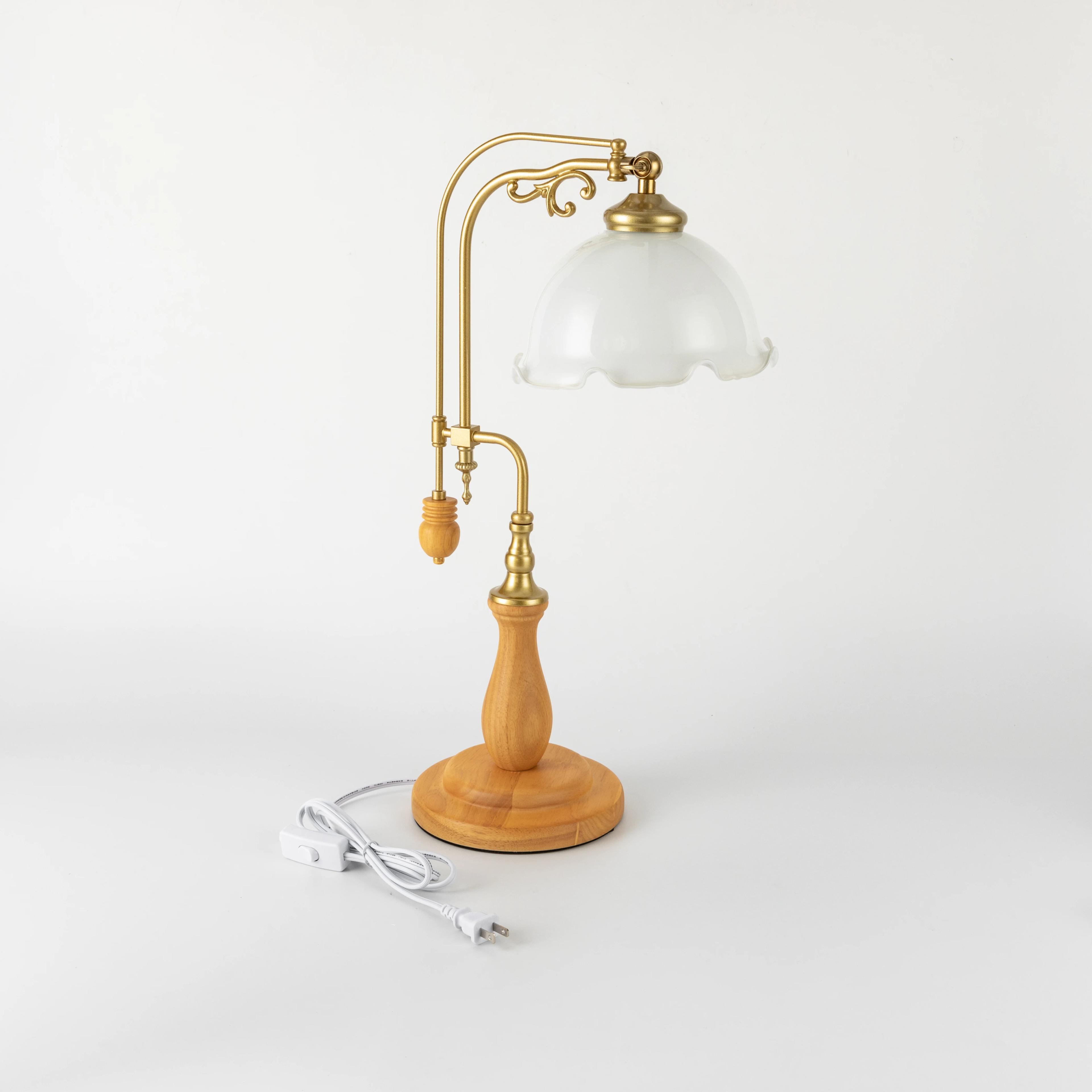 Lampe de table fleur rétro, abat-jour en verre, lampe de chevet, chambre à coucher