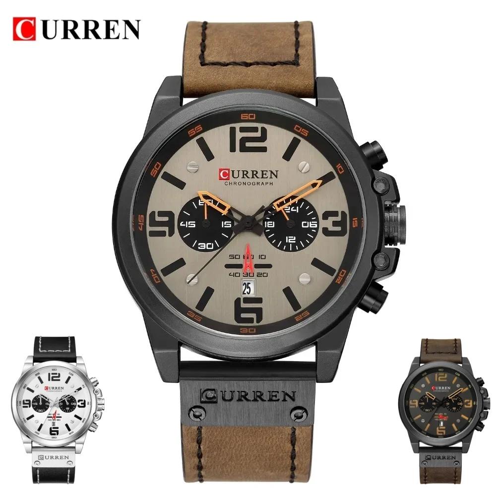 Montre-bracelet à quartz pour homme CURREN 8314, bracelet en cuir, étanche, calendrier, décontractée