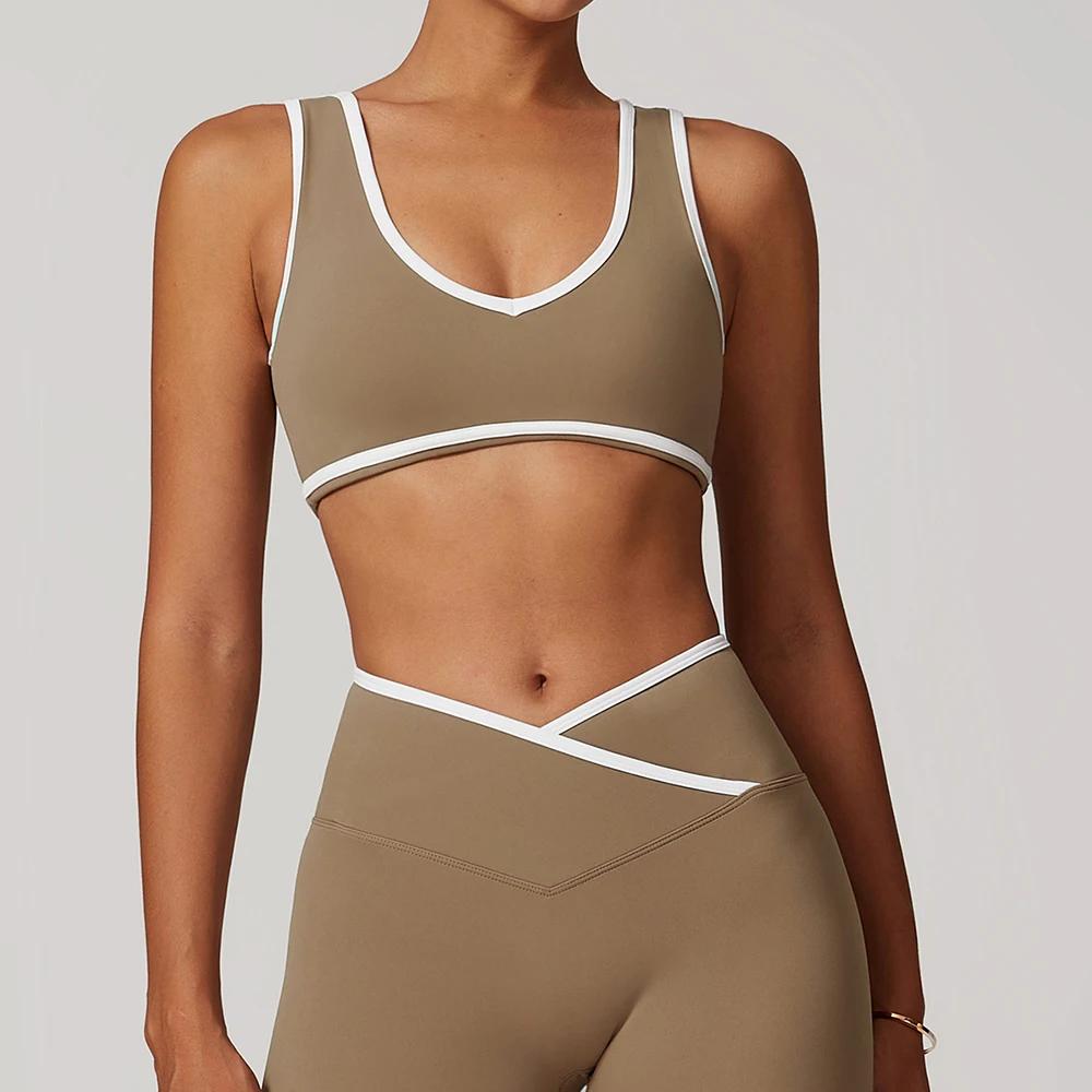 Soutien-gorge de sport à col en V pour femme, haut push-up, sous-vêtement de sport, débardeur de yog