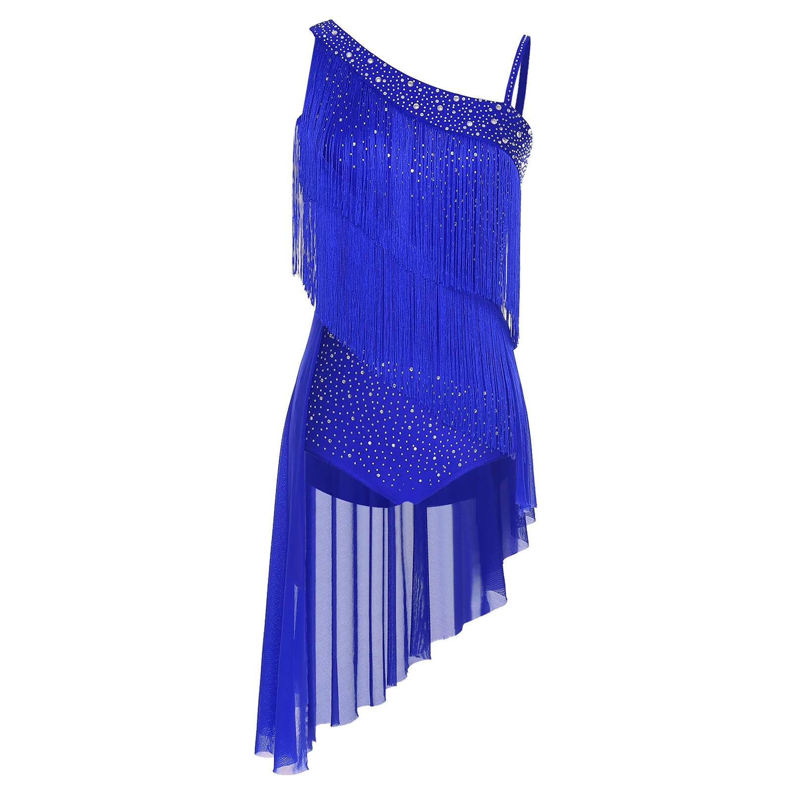 Femmes Latin Tango gland danse Performance Costume paillettes strass gymnastique patinage artistique