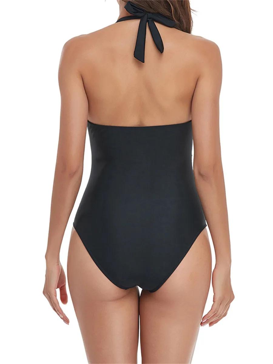 Sexy licou imprimé maillot de bain une pièce maillots de bain vintage femmes dos nu maillot de bain