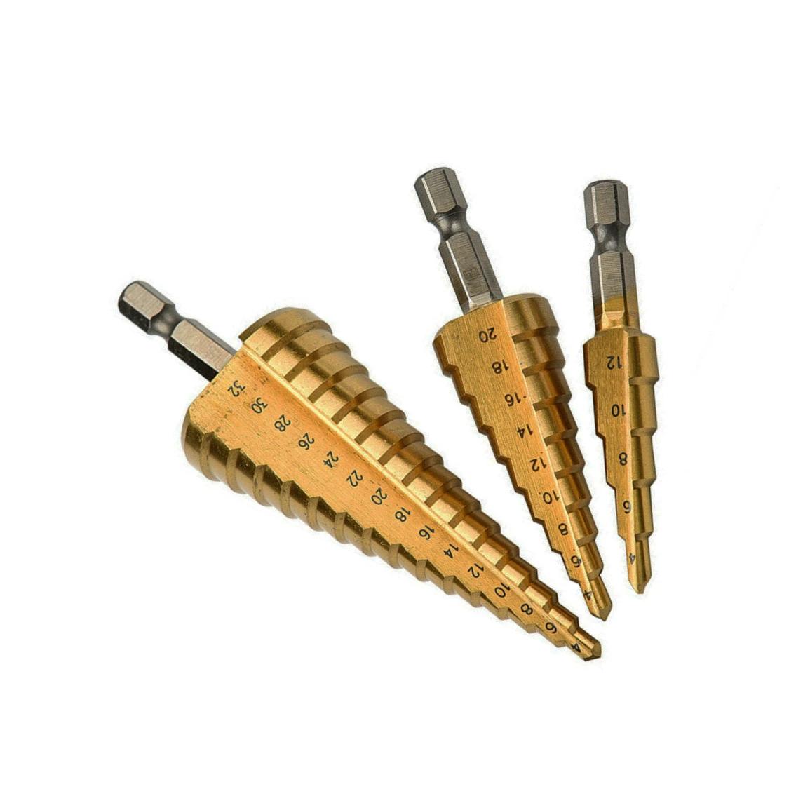 3 pièces HSS cône titane enduit étape foret ensemble outils Krachtige 4-32mm 4-20mm 4-12mm trou Cutt