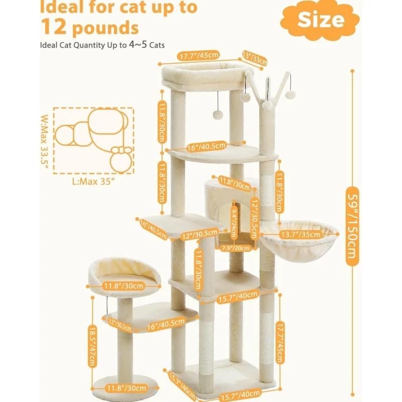 Arbre à chat à plusieurs niveaux pour chats d'intérieur, tour à chat avec griffoir recouvert de sisa