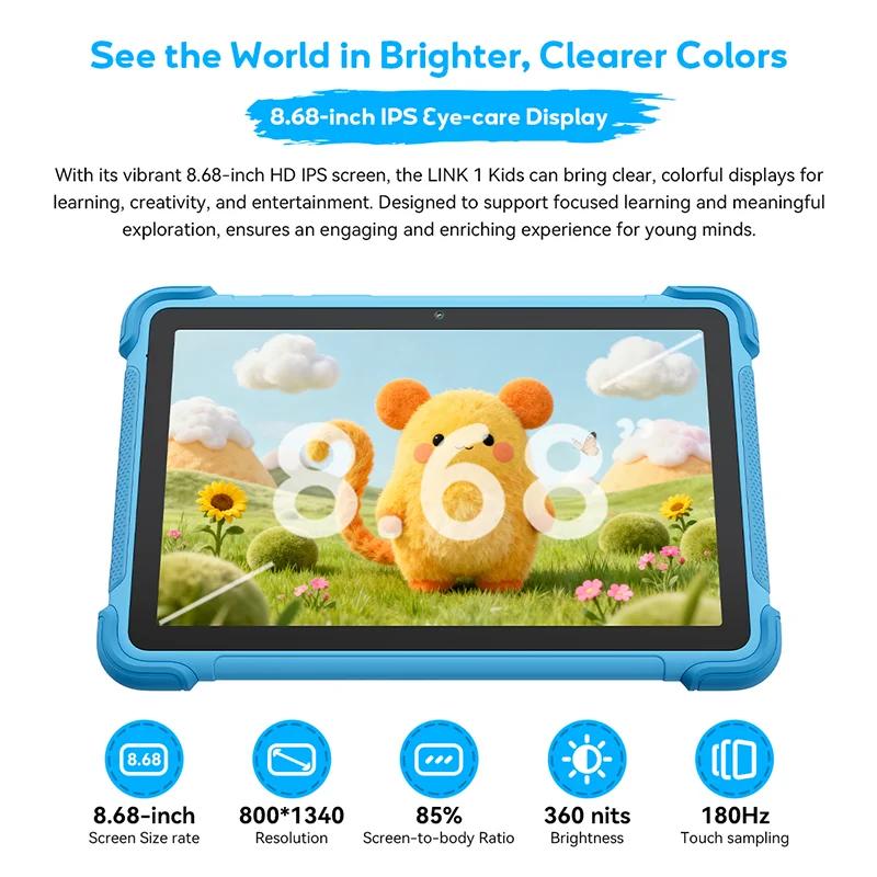 Tablette pour enfants Blackview LINK 1, écran HD IPS de 8,68 pouces, 4 Go de RAM, 64 Go de stockage,