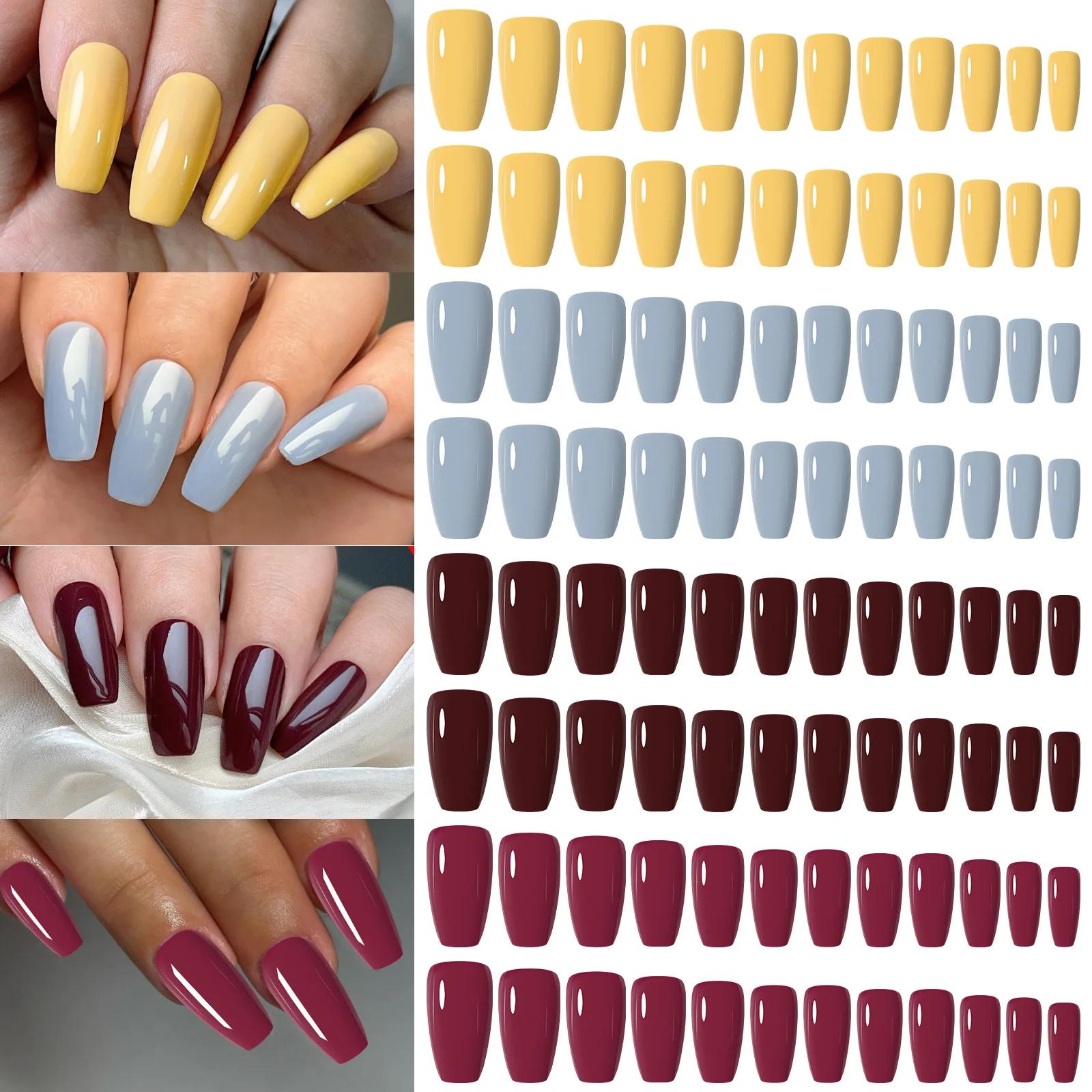 96 pièces en boîte 4 couleurs pointes d'ongles courts Ballet/Coffin/carré couverture complète mat br