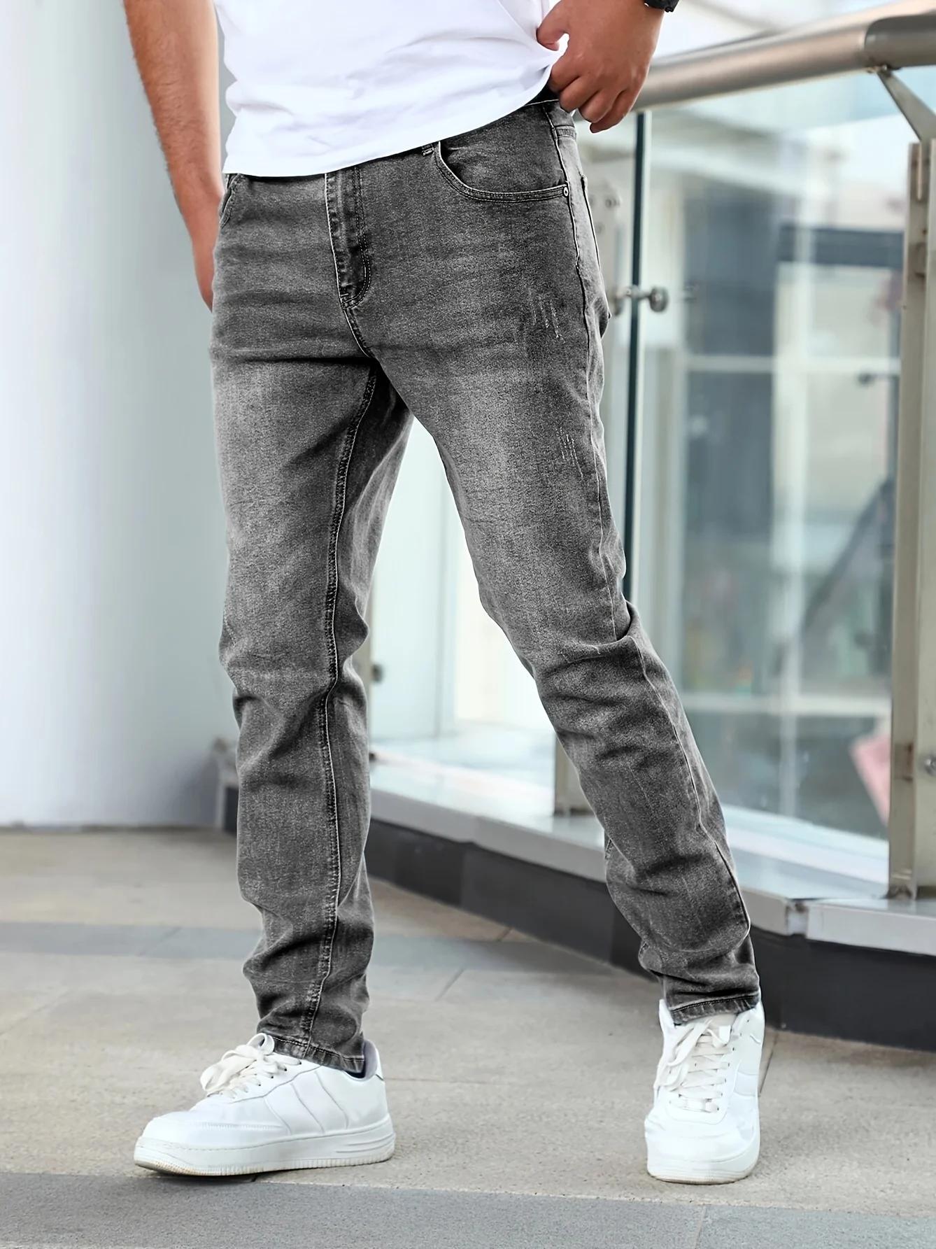 Jean extensible décontracté pour hommes, pantalon en Denim vieilli de Style de rue Chic, 1 pièce