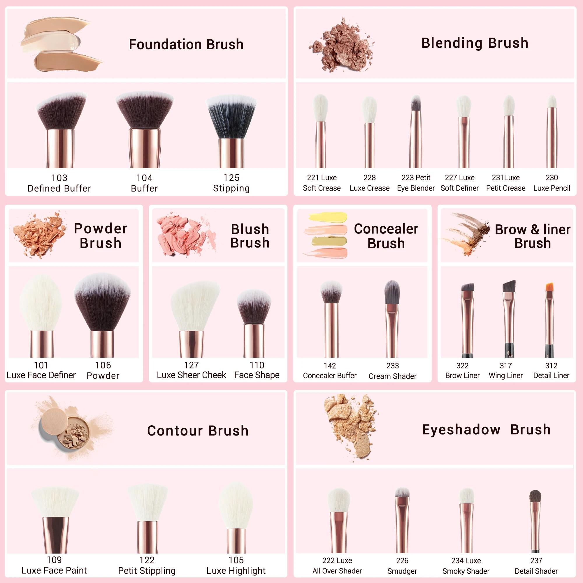 Jessup – ensemble de pinceaux de maquillage professionnels, 25 pièces, poudre de fond de teint natur
