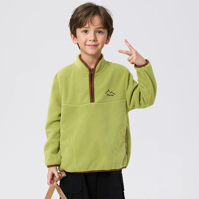 Veste polaire épaisse à col montant pour enfants, manteau coupe-vent de sport pour garçons et filles