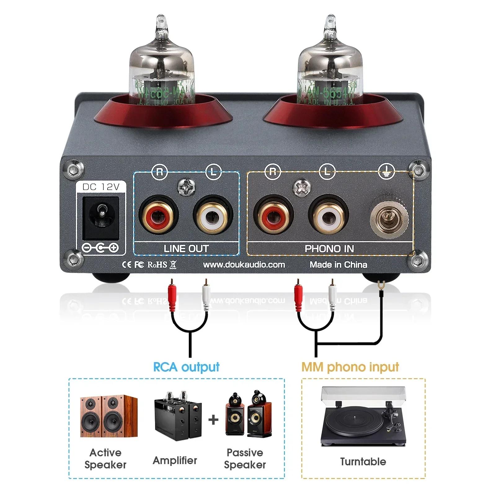 Douk – préampli Audio à Tube sous vide JAN5654, préampli Phono pour platines, téléphone/PC/MP3/TV, A