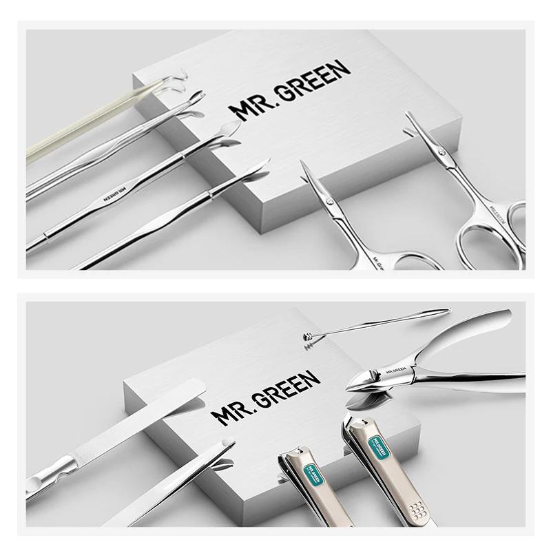 MR.GREEN-Kit de Manucure Professionnel en Acier Inoxydable, 12 en 1, Ensemble de Pédicure avec Étui