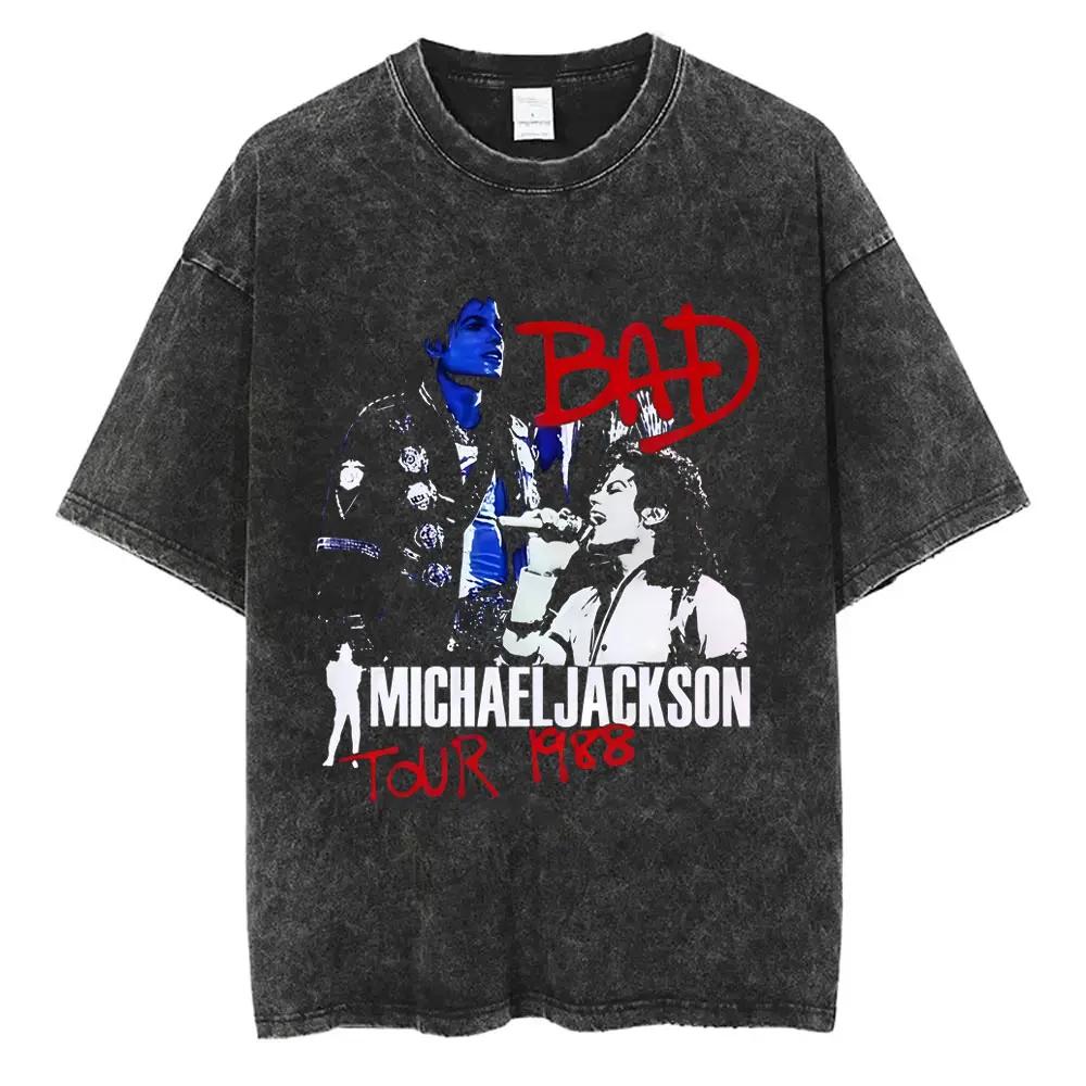 T-shirt vintage lavé avec graphisme de Michael Jackson pour hommes et femmes, t-shirts classiques ré