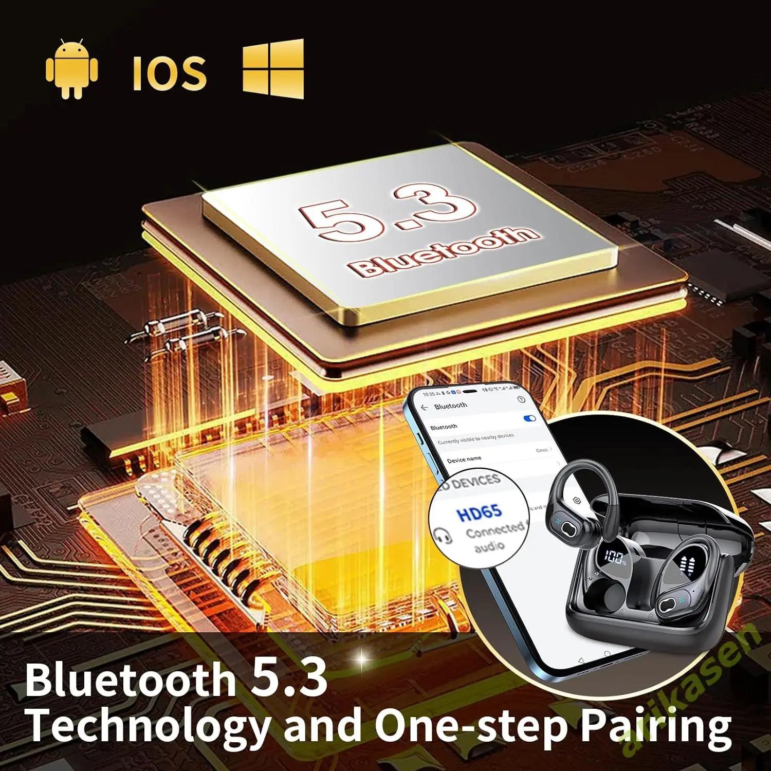 Bluetooth 5.3 casque 2024 écouteurs sans fil 75 heures Sport Bluetooth écouteur avec suppression de