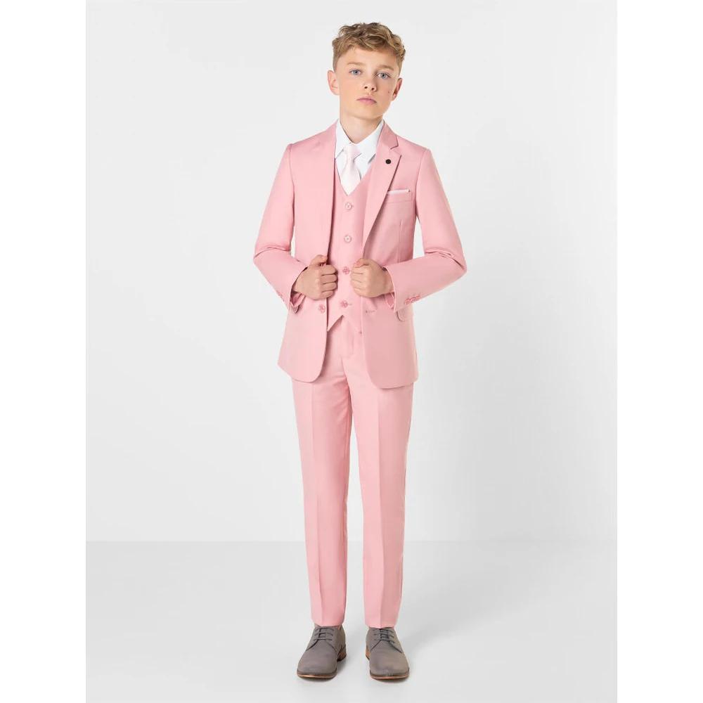 Ensembles roses pour enfants, 3 pièces, élégant, revers cranté, simple boutonnage, costume formel dé