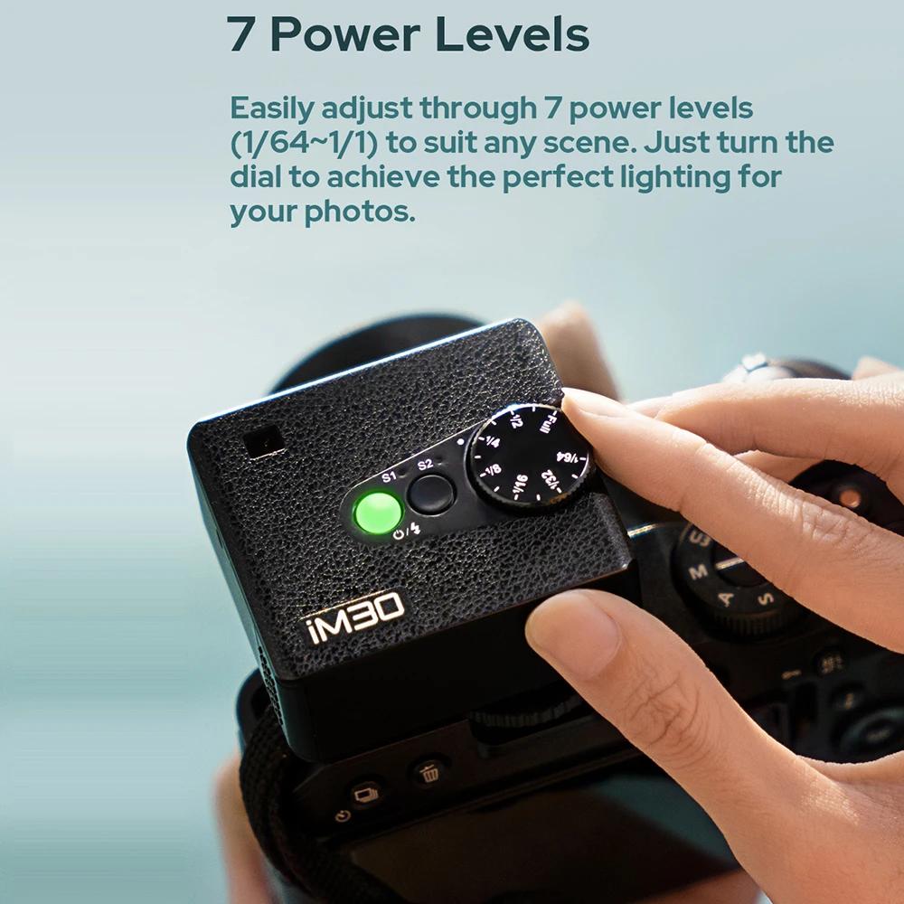 GODOX iM30 Mini Flash sur caméra portable GN15 6500K ± 200K 7 niveaux de puissance 1/64 ~ 1/1 Speedl