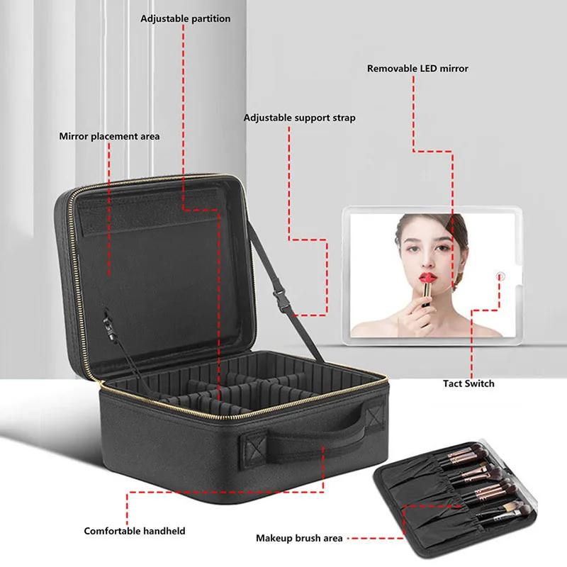 Trousse à cosmétiques intelligente LED avec miroir, trousse de maquillage de voyage, grande capacité