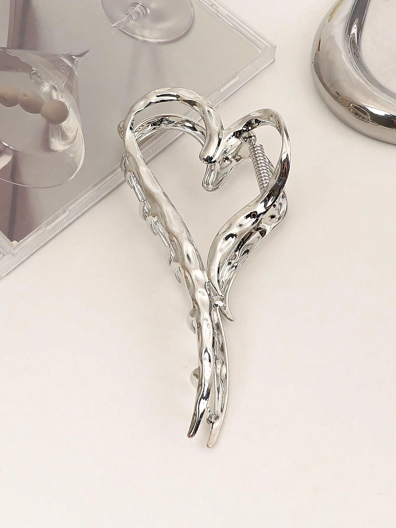 Barrettes à cheveux argentées au Design d'amour élégant, 1 pièce, pince à cheveux dorée en forme de