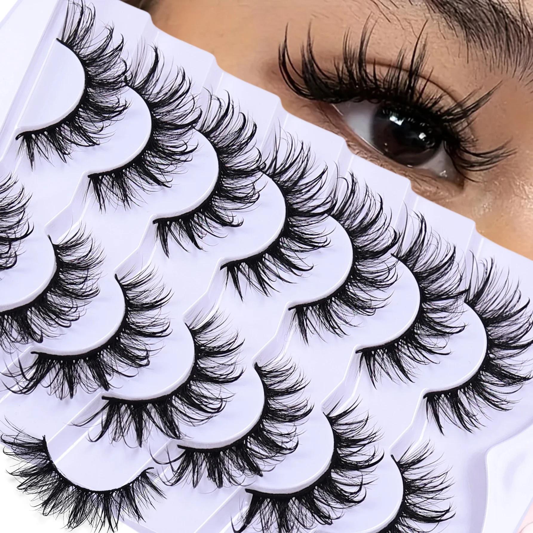 Faux cils de chat nickel é moelleux, 7 paires, look de support, contaminants, cils bouclés en D, fau
