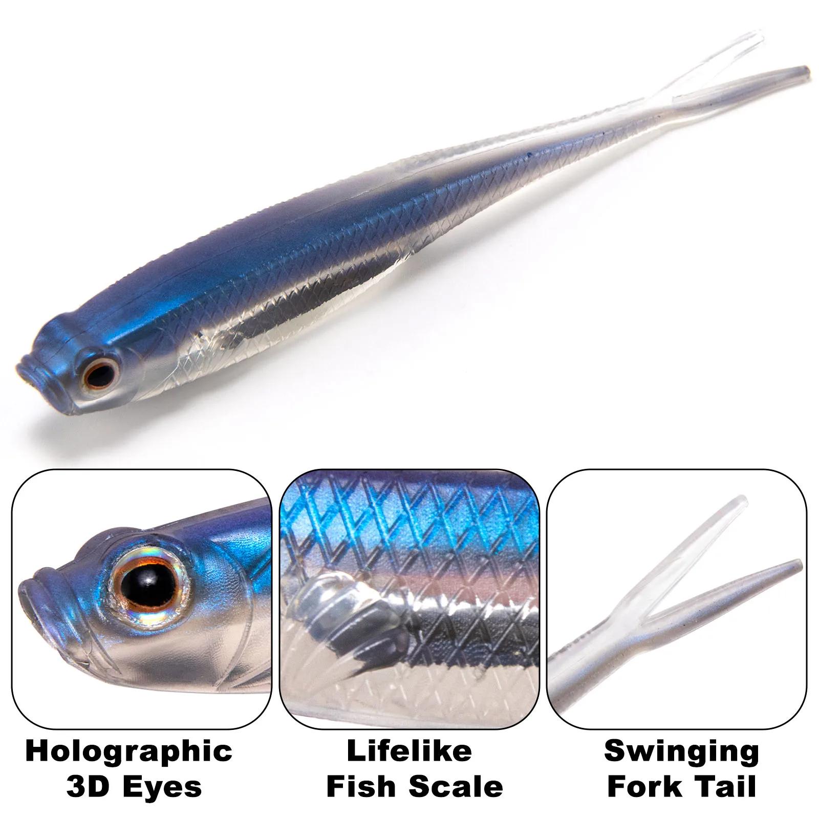Dr.Fish 5/6 pièces pêche leurre souple en plastique fourchette d'eau salée queue goutte tir Silicone