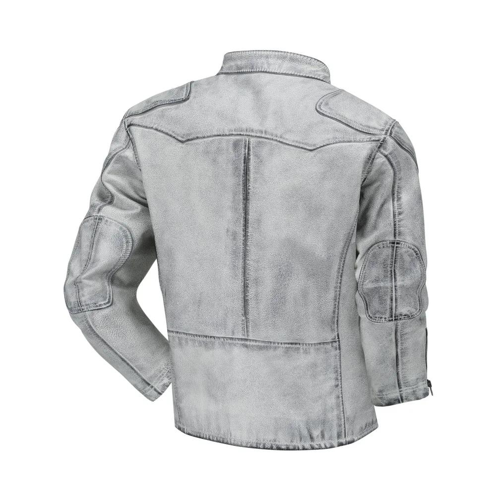 Veste en cuir véritable vieilli pour homme, style rétro, finition usée, col montant, classique, en c