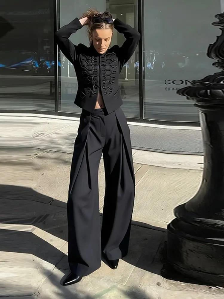 Veste Courte Napoléon Élégante pour Femme, Col Montant, Manches Longues, Coupe Slim, Manteau Noir, N
