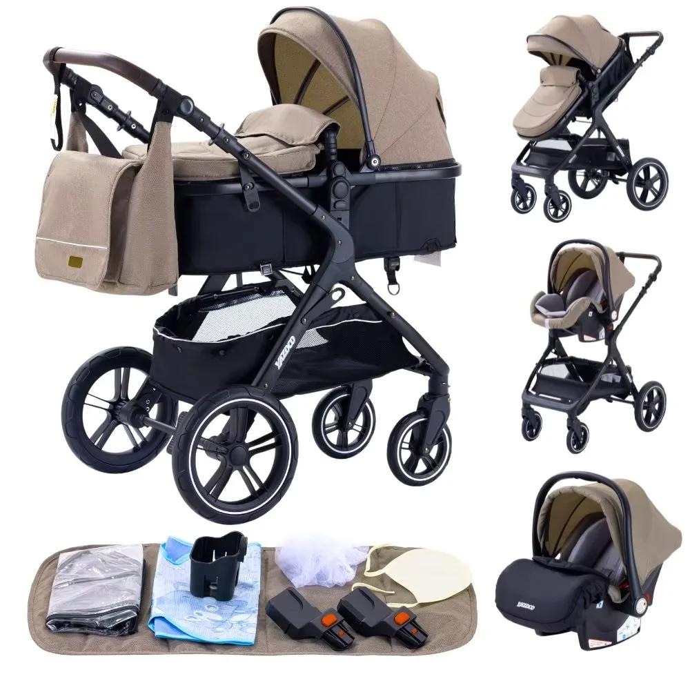 Poussette bébé 3 en 1 la plus récente, légère, avec siège haute, châssis en aluminium, système de vo