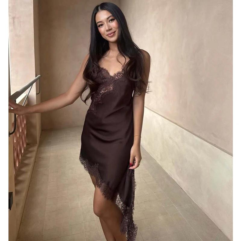 MUJER dentelle Slip Mini robe femmes Satin dos nu robe d'été femme asymétrique fête femmes robe Sexy