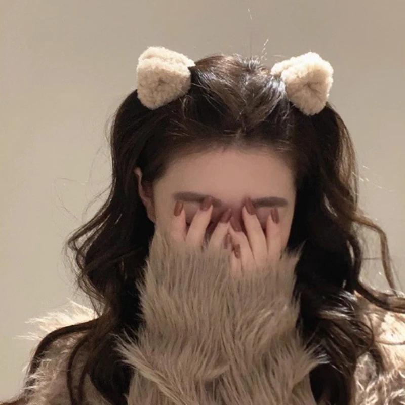 Pinces à cheveux en forme d'oreilles de chat en peluche pour femmes, 2 pièces, doux et mignon, pince