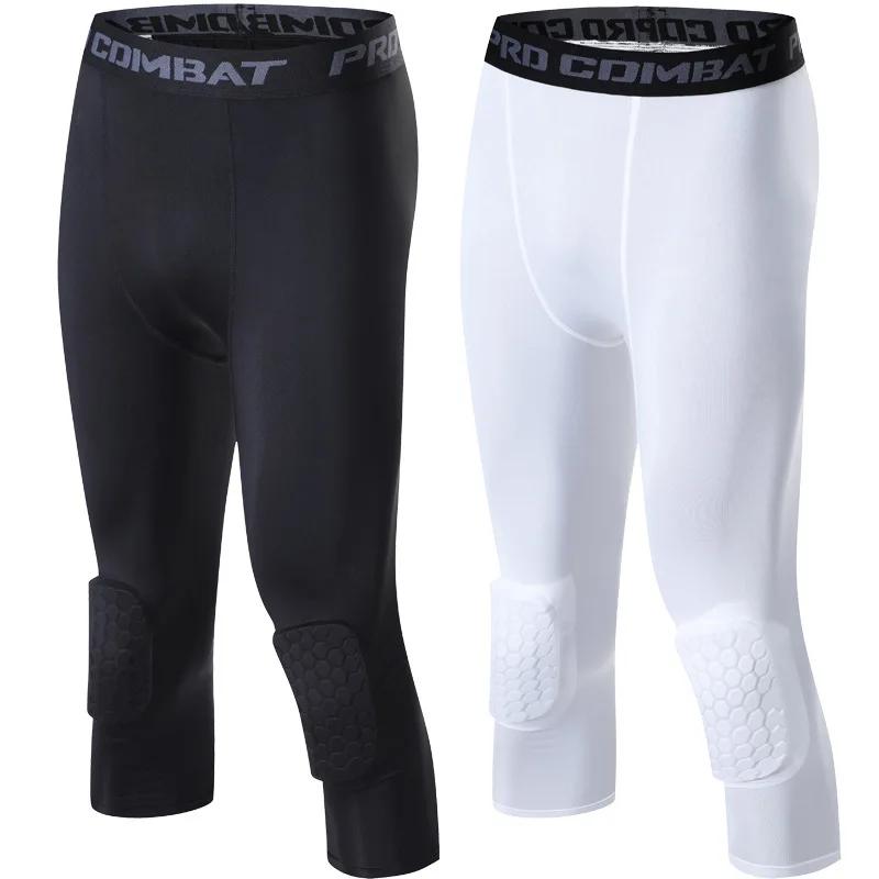 Collants de compression homme anti-collision 3/4 - Genouillères intégrées - Séchage rapide sport